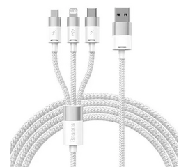  Кабель BASEUS StarSpeed 3-in-1 Fast Charging Data Cable USB to M+L+C 3.5A 1.2m - White (CAXS000002) 