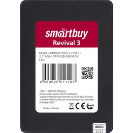  Внутренний SSD  Smart Buy  480GB  Revival 3, SATA-III, R/W - 550/480 MB/s, 2.5", Phison PS3111-S11T, TLC 3D NAND 