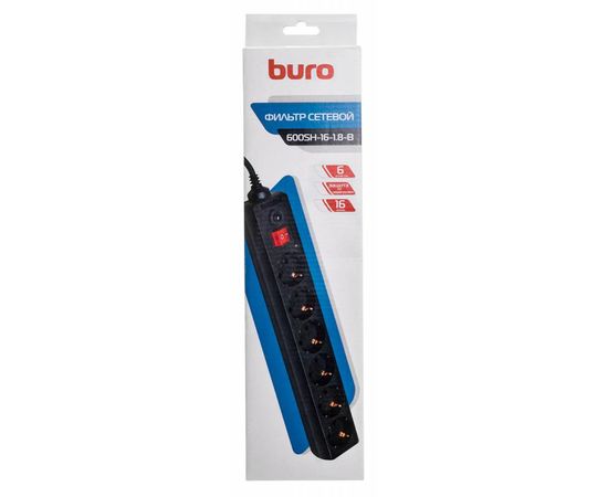  Сетевой фильтр Buro 600SH-16-1.8-B 1.8м (6 розеток) черный (коробка) 