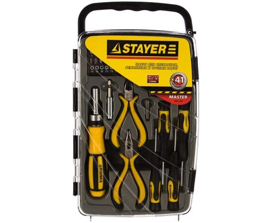  Отвертка STAYER Master 25311-H41 реверсивная с эргономичной ручкой, с насадками, 41 предмет 