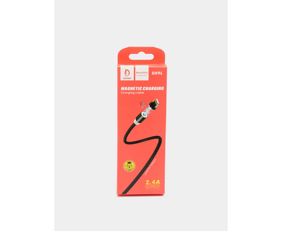  USB-кабель Denmen D09L магнитный, Apple 8 pin, нейлон, 1.0 м, круглый, черный, фирменная упаковка 