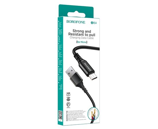  Кабель USB - micro USB Borofone BX54 Ultra bright, 100 см 2,4А (black) (133819) 