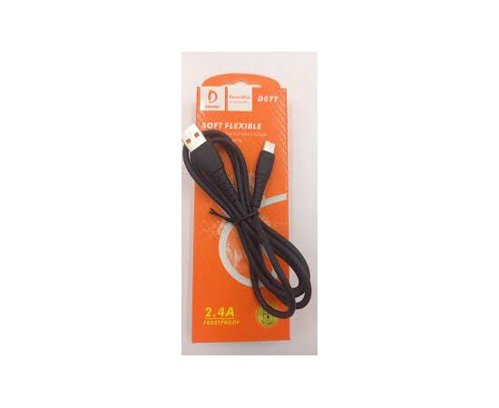  USB-кабель Denmen D07T, Type-C, силикон, 1.0 м, круглый, черный 