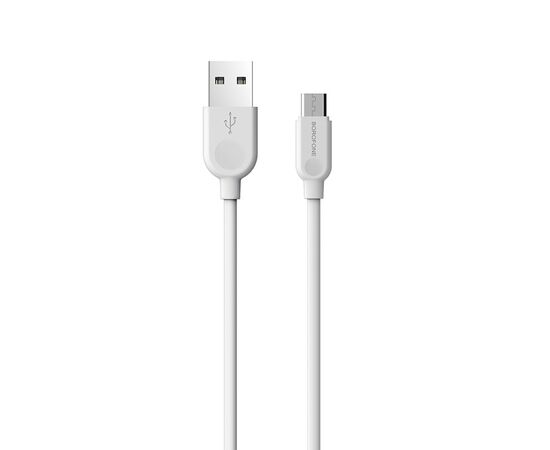  Кабель USB - микро USB Borofone BX14, 2.0м, круглый, 2.4A, силикон, цвет: белый (1/200) 