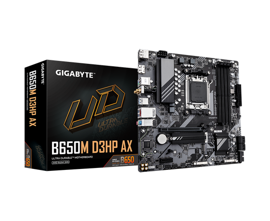  MB sAM5 Gigabyte B650M D3HP AX, AMD B650, 4xDDR5-5200 МГц, 1xPCI-Ex16, 2xM.2, Micro-ATX 