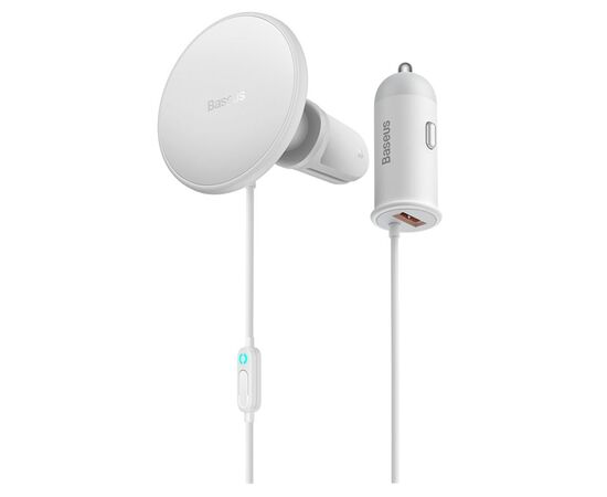  Автомобильный держатель BASEUS CW01 Magnetic + АЗУ USB, магнитный с беспроводной зарядкой, 40W, на воздуховод, белый 