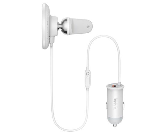  Автомобильный держатель BASEUS CW01 Magnetic + АЗУ USB, магнитный с беспроводной зарядкой, 40W, на воздуховод, белый 