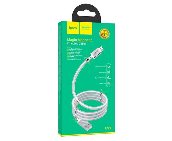  Кабель USB HOCO U91 Magic USB - MicroUSB, 2.4А, 1 м, белый 