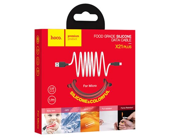 Кабель USB HOCO X21 Plus Silicone USB - MicroUSB, 2.4А, 1 м, красный+черный 