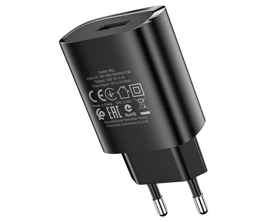  Сетевое зарядное устройство BOROFONE BN1 Innovative 1xUSB, 2.1A, черный 