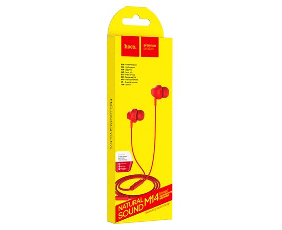  Проводные наушники HOCO M14 Inital, Jack 3.5mm, 1.2 м, красный 