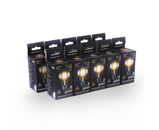  Лампа светодиодная GAUSS Filament А60 8W 740lm 2700К Е27 1/10/40 