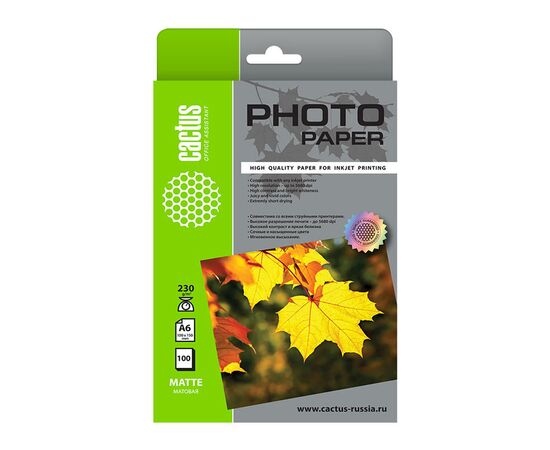  Фотобумага Cactus CS-MA6230100 10x15/230г/м2/100л./белый матовое для струйной печати 