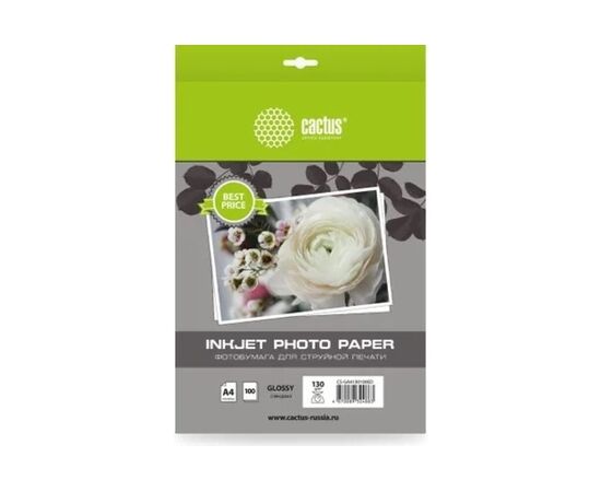  Фотобумага Cactus CS-GA4130100ED A4/130г/м2/100л/белый глянцевое для струйной печати 
