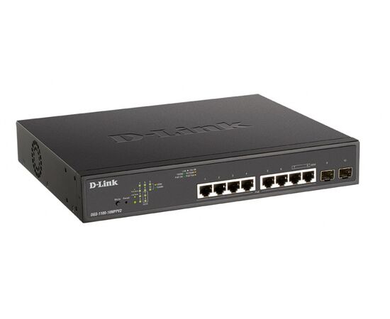  Коммутатор D-Link DGS-1100-10MPPV2/A3A, with 8 ports 10/100/1000Base-T and 2 ports 1000Base-X SFP (6 PoE ports 802.3af/802.3at (30 W) 