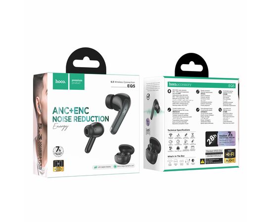  Наушники bluetooth HOCO EQ5 Energy true wireless ANC+ENC noise reduction BT headset (черный) 
