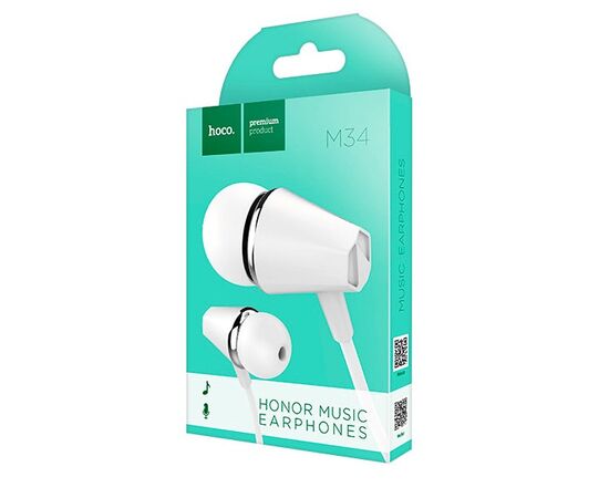  Наушники вакуумные AUX разъём с МК без рег.громкости длина 1.2м Hoco M34 Honor (White) 