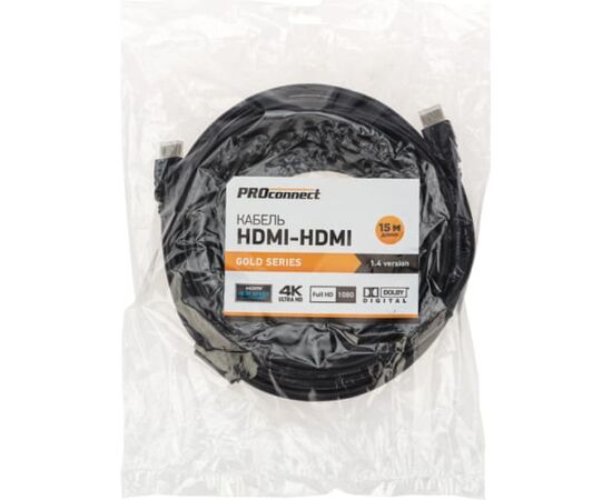  Шнур Proconnect 17-6209-6 HDMI-HDMI gold, 15m с фильтрами PE bag 