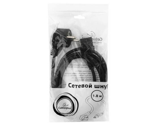  Кабель питания Cablexpert 1.8м, Schuko- C13, 6А, черный, с зазем. PC-186 