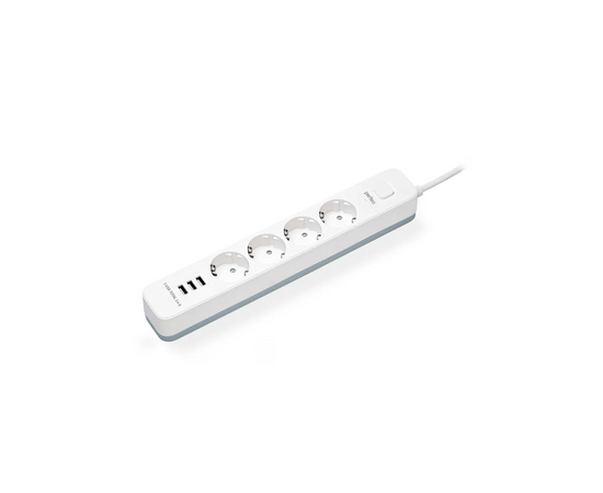  Сетевой фильтр Perfeo "POWER STREAM", 2500W, 2,0м, 4 розетки, 3 USB, белый. 