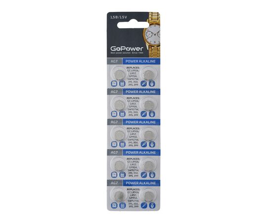  Батарейка GoPower G7/LR926/LR57/395A/195 BL10 Alkaline 1.55V (10/1000/3600) 