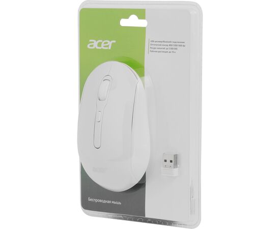  Мышь Acer OMR308 белый оптическая (1600dpi) беспроводная USB (4but) 